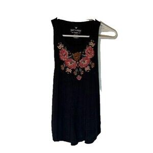 American Eagle Tank S Black Floral Embroidered Soft & Sexy Sleeveless Boho Chic